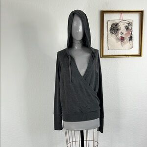 Yogalicious Nubby Faux Wrap Hooded Heather Gray Knit Sweater